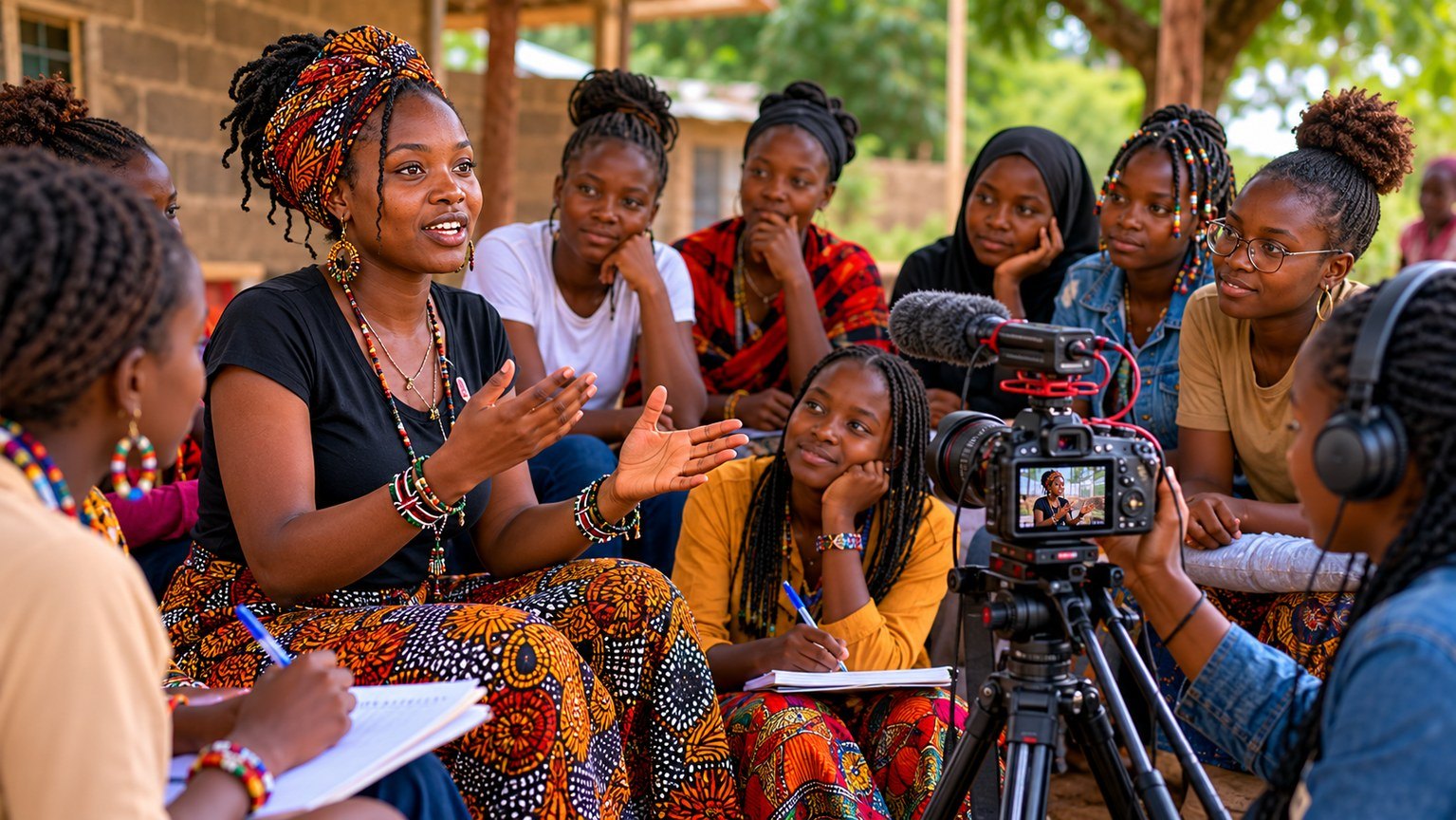 Women’s empowerment documentary scene being filmed in a rural community